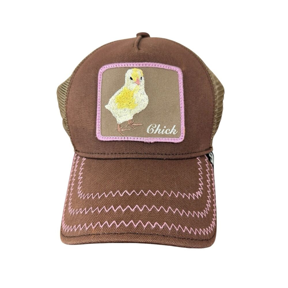 Goorin Bros Chick Patch Brown Snapback Trucker Hat Cap Brown Pink Womens READ